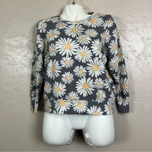 Wildfox Couture Black Yellow Floral Frayed long‎ sleeve crew neck Sweater Size L